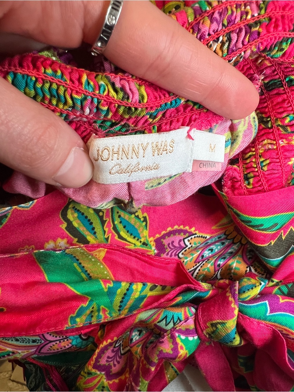 Johnny Was Floral Pink Boho Pants with Waist Tie - Picture 4 of 5